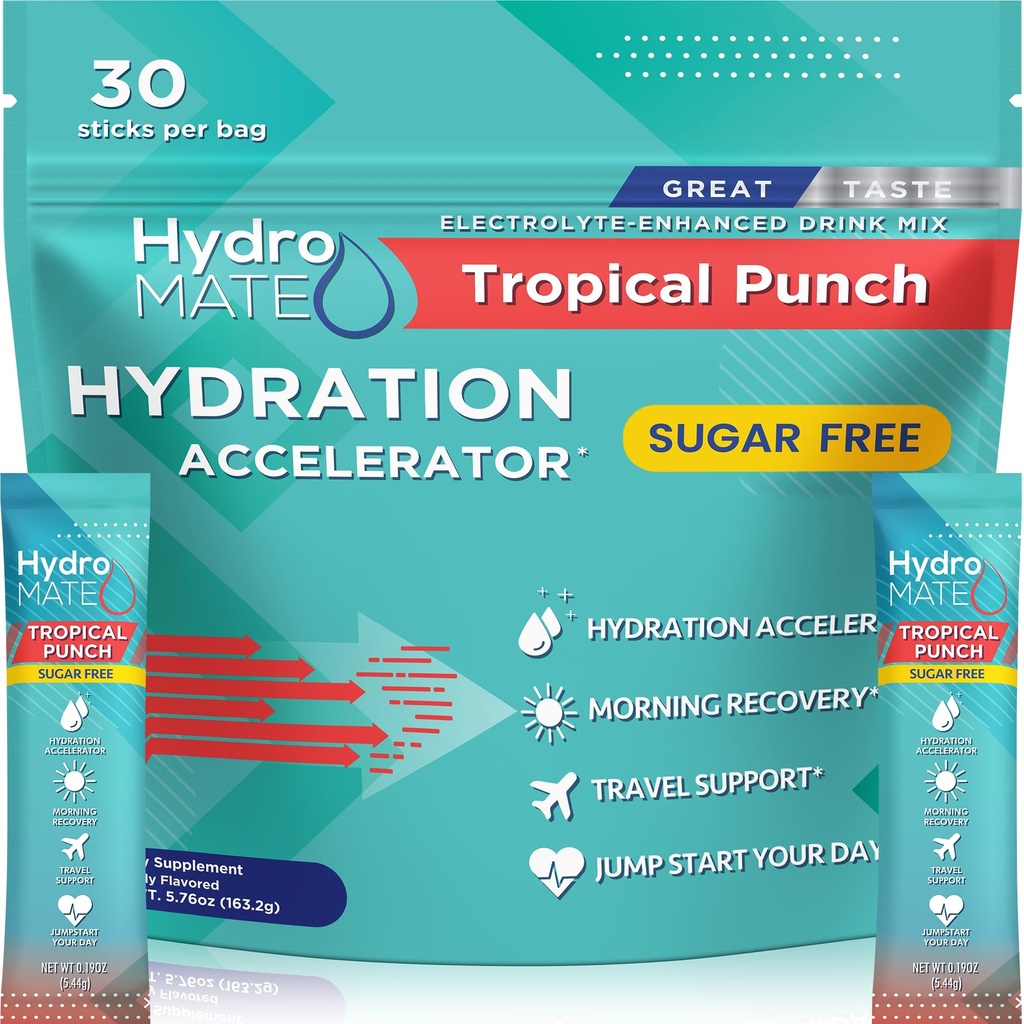 Electrolyte Powder Sugar-Free Hydration Packets 열대 펀치 HydroMATE 30 스틱