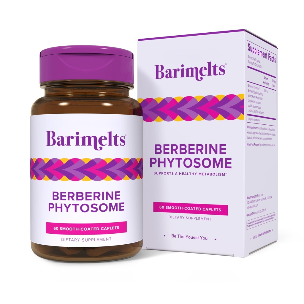 GLP-1 사용자 및 Bariatric 환자에 대한 Barimelts Berberine Phytosome 550mg - Metabolism 지원 - 60 매스 코트 (1 개월 공급)