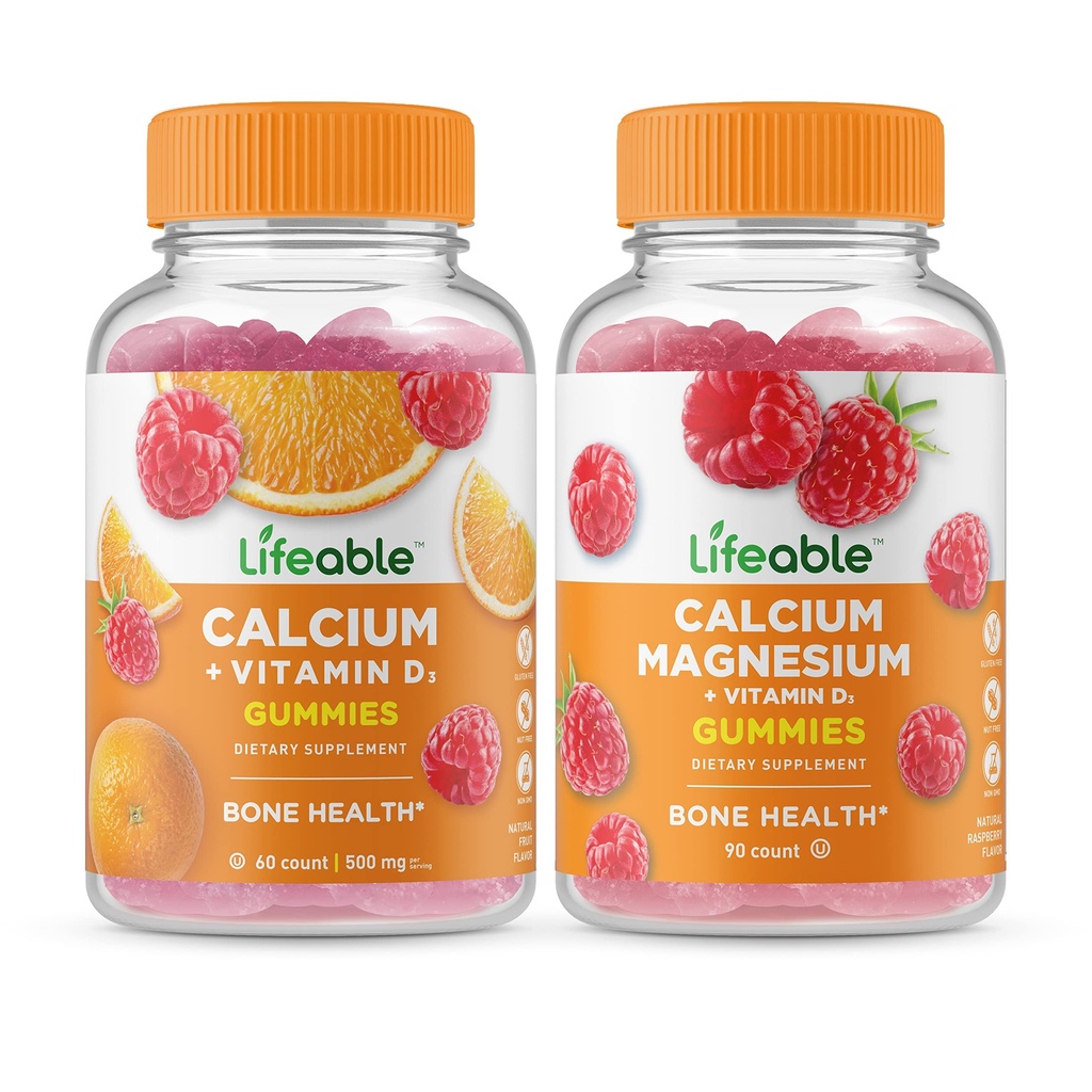 비타민 D + 칼슘 마그네슘, Gummies 번들 - 훌륭한 타스팅, 비타민 보충, 글루텐 무료, GMO 무료, Chewable