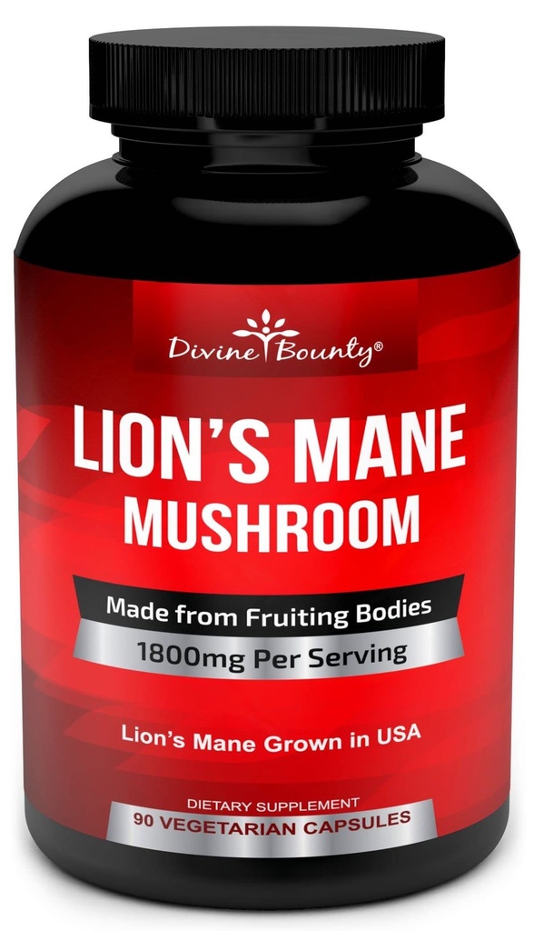 유기 사자 Mane 버섯 캡슐 - 1800mg 가장 강한 사자 Mane 버섯 보충 - 비 GMO 사자 Mane 추출물 분말 - Nootropic 두뇌 보충 - 두뇌 및 면역 지원 - 90 채식 모자