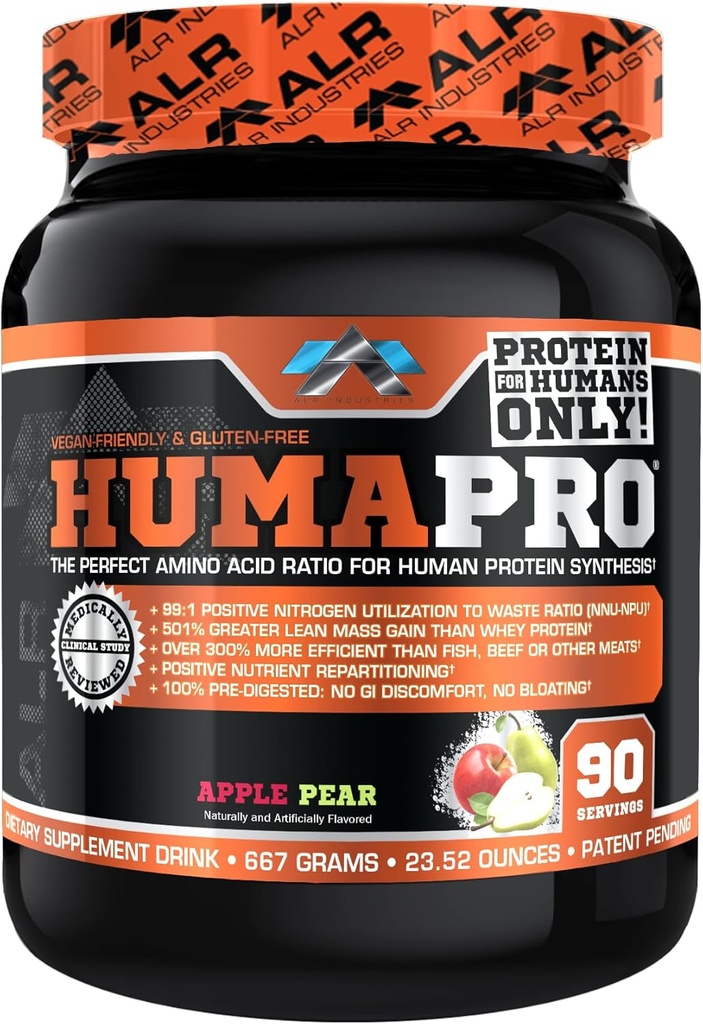 Humapro | 인간을 위한 아미노산 단백질 모체 | Lean 근육을 위한 99% 이용 | Vegan, Gluten Free | 667g / 90 인분 (애플 배)