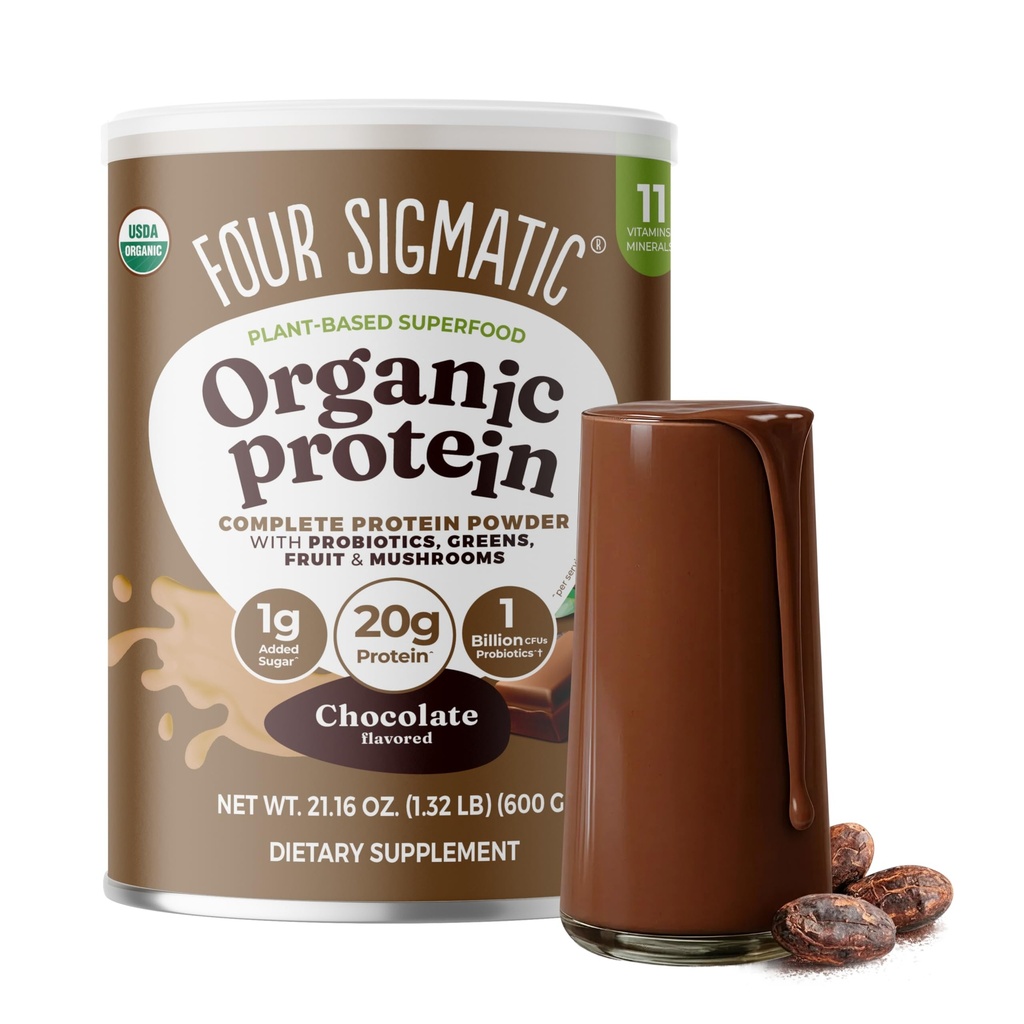 4 Sigmatic Organic Plant-Based Protein Powder Creamy Cacao Protein with Lion’s Mane, Chaga, Cordyceps and More | 뇌 기능 및 면역 지원에 대한 Clean Vegan Protein Elevated | 21.16 oz
