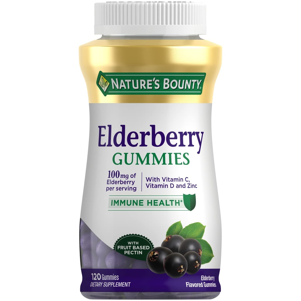 자연의 Bounty Elderberry Gummies, 규정식 보충교재, 비타민 A, C, D, E 및 아연, 100 mg, 120 Gummies를 포함합니다