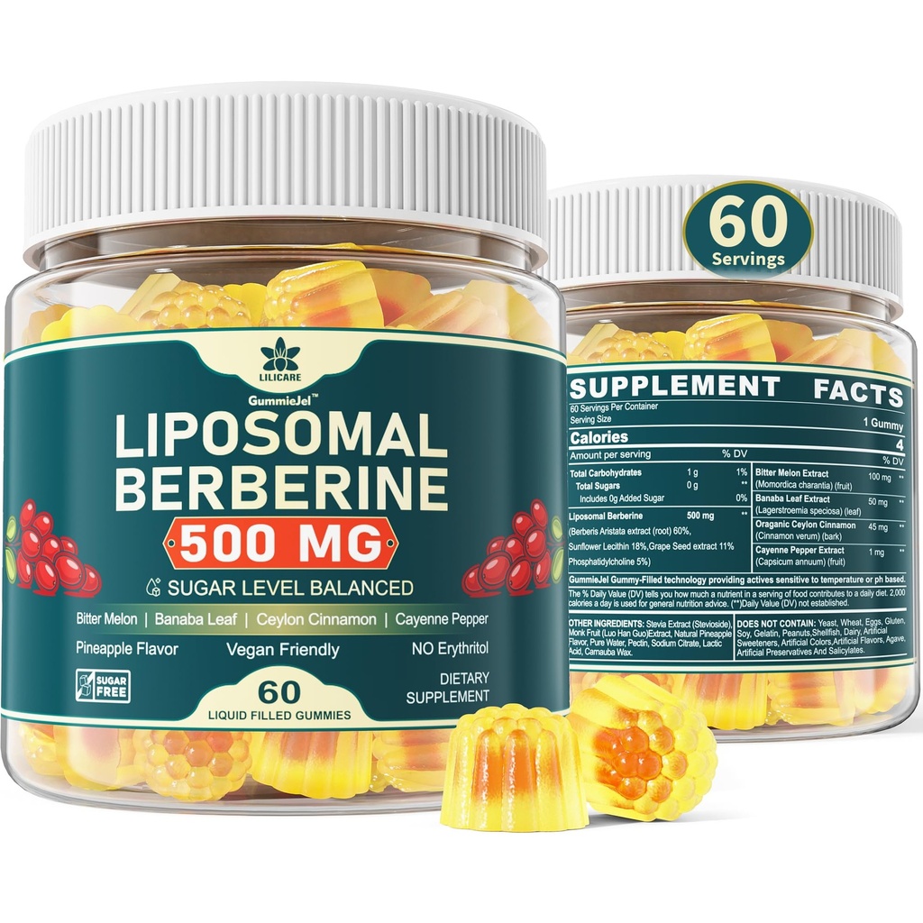 Berberine 500mg 보충교재, 일단 매일, Ceylon Cinnamon, Bitter Melon, Metabolism를 위한 Banaba 잎 균형을 잡는, AMPK 활성제, 높은 흡수, 설탕 자유로운, 채식주의자, 60 Cts를 가진 Liposomal Gummies