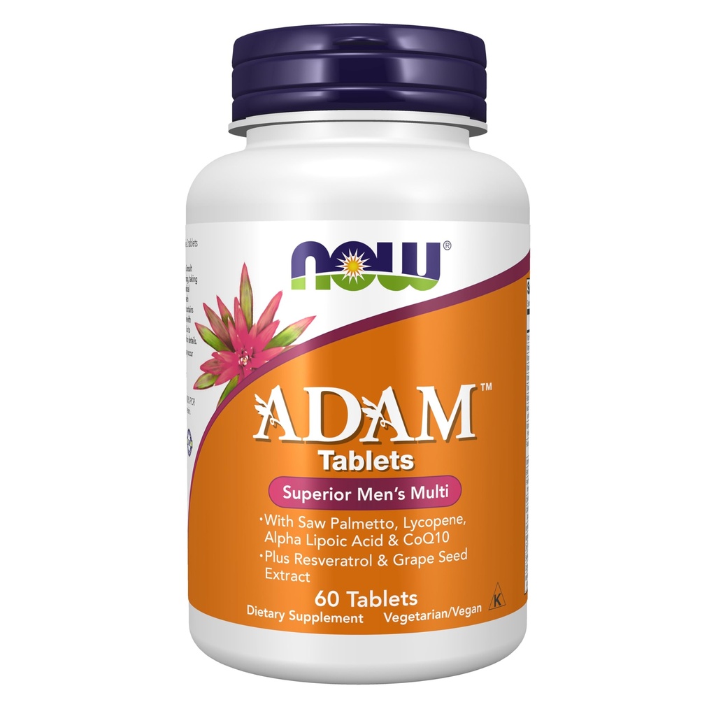 NOW 식품 보조 식품, ADAMTM 남성 멀티비타민 톱 Palmetto, Lycopene, Alpha Lipoic Acid 및 CoQ10, Plus Natural Resveratrol & Grape Seed Extract, 60 정제