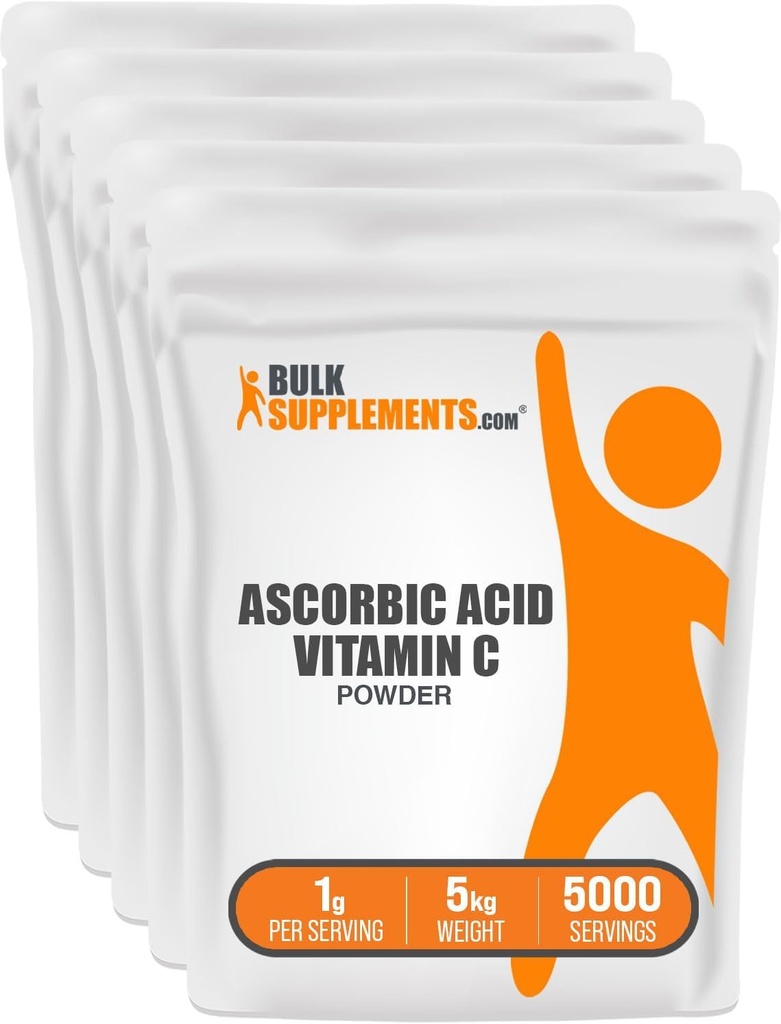 BulkSupplements.com 아스코르브산 분말 - 비타민 C 보충, 아스코르브산 음식 급료 - 가루 비타민 C, 면역 지원 - 글루텐 무료, 서빙 당 1g, 5kg (11 파운드) (포장 5)