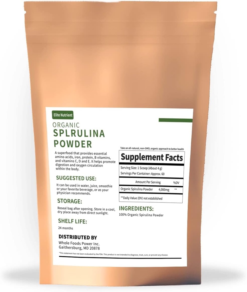 유기 Spirulina 분말, 비 GMO, 증명되는 USDA, 높은 단백질을 가진 슈퍼 푸드, 부스트 에너지, 강화 면역성, 개인적인 포장