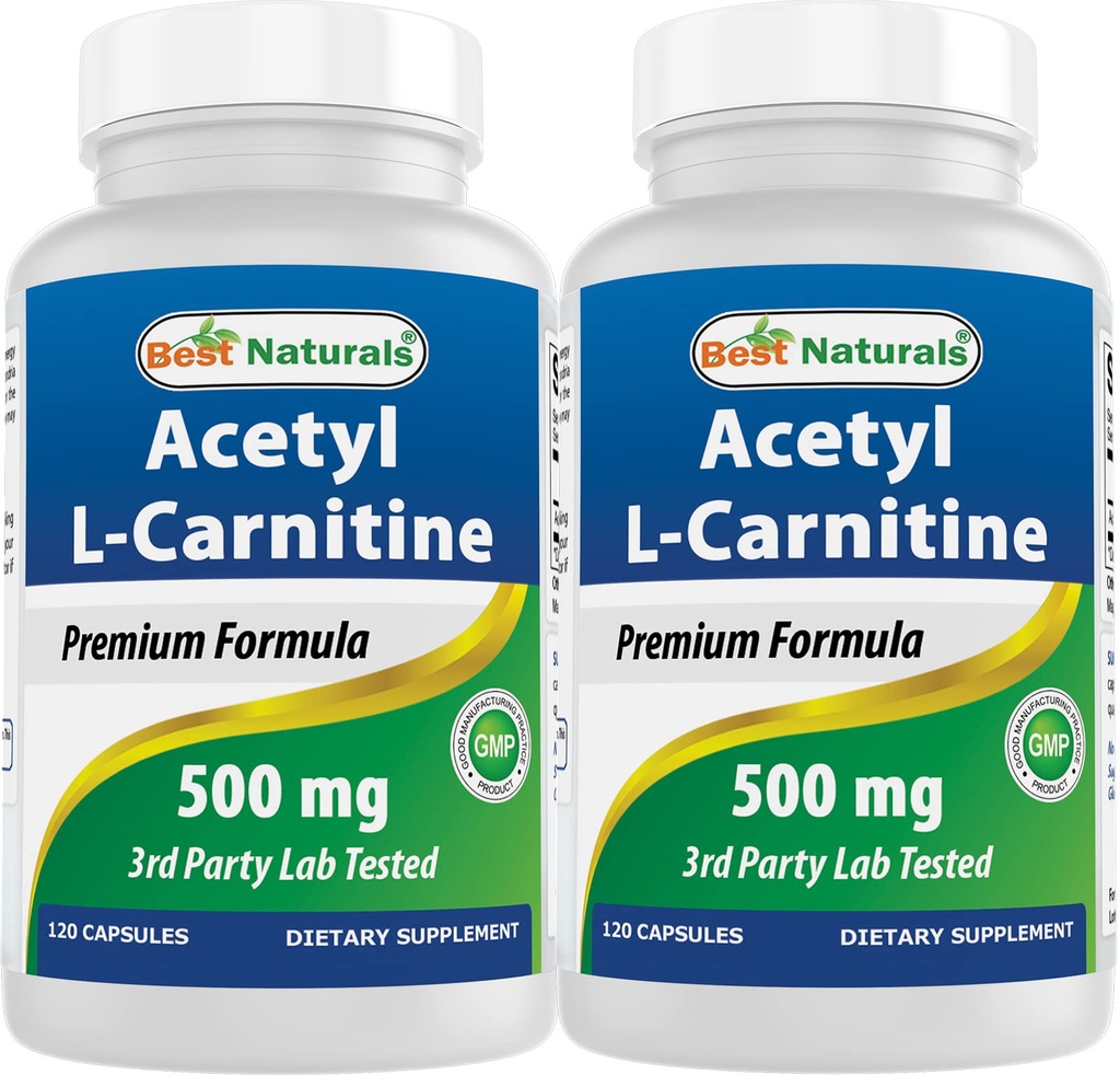 최고의 자연 아세틸 L 카르니틴 (ALCAR) 500mg, 120 캡슐, 120 서빙 - 비 GMO 및 글루텐 무료, 서빙 당 1 캡슐 (2 팩)