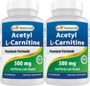 최고의 자연 아세틸 L 카르니틴 (ALCAR) 500mg, 120 캡슐, 120 서빙 - 비 GMO 및 글루텐 무료, 서빙 당 1 캡슐 (2 팩)