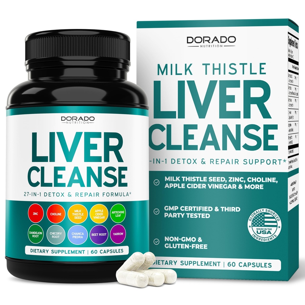 Liver Cleanse Detox & Repair 27 in 1 Formula - Milk Thistle, Dandelion Root, Turmeric, Artichoke Extract & More - Liver Detox Support Supplement - 3rd Party Tested, Vegan Safe & USA Made (60 카운트)