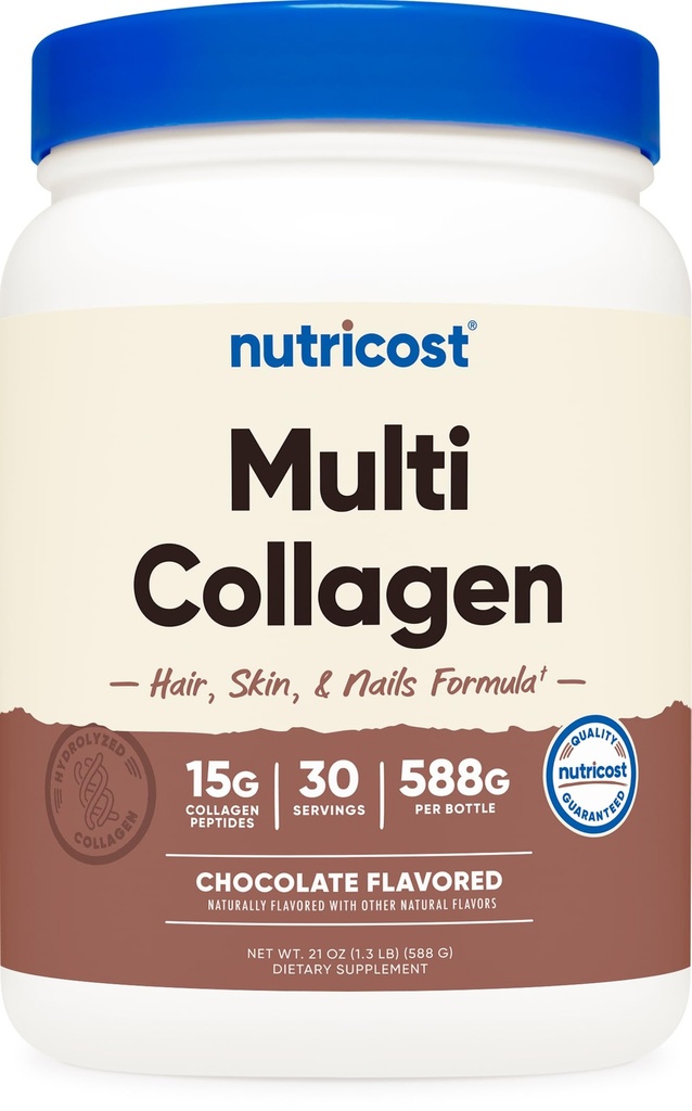 Nutricost Multi Collagen + Beauty & Protein Powder (밀크 초콜릿 맛) 30 서빙 - Biotin 및 Collagen Peptides, Non-GMO, 글루텐 프리