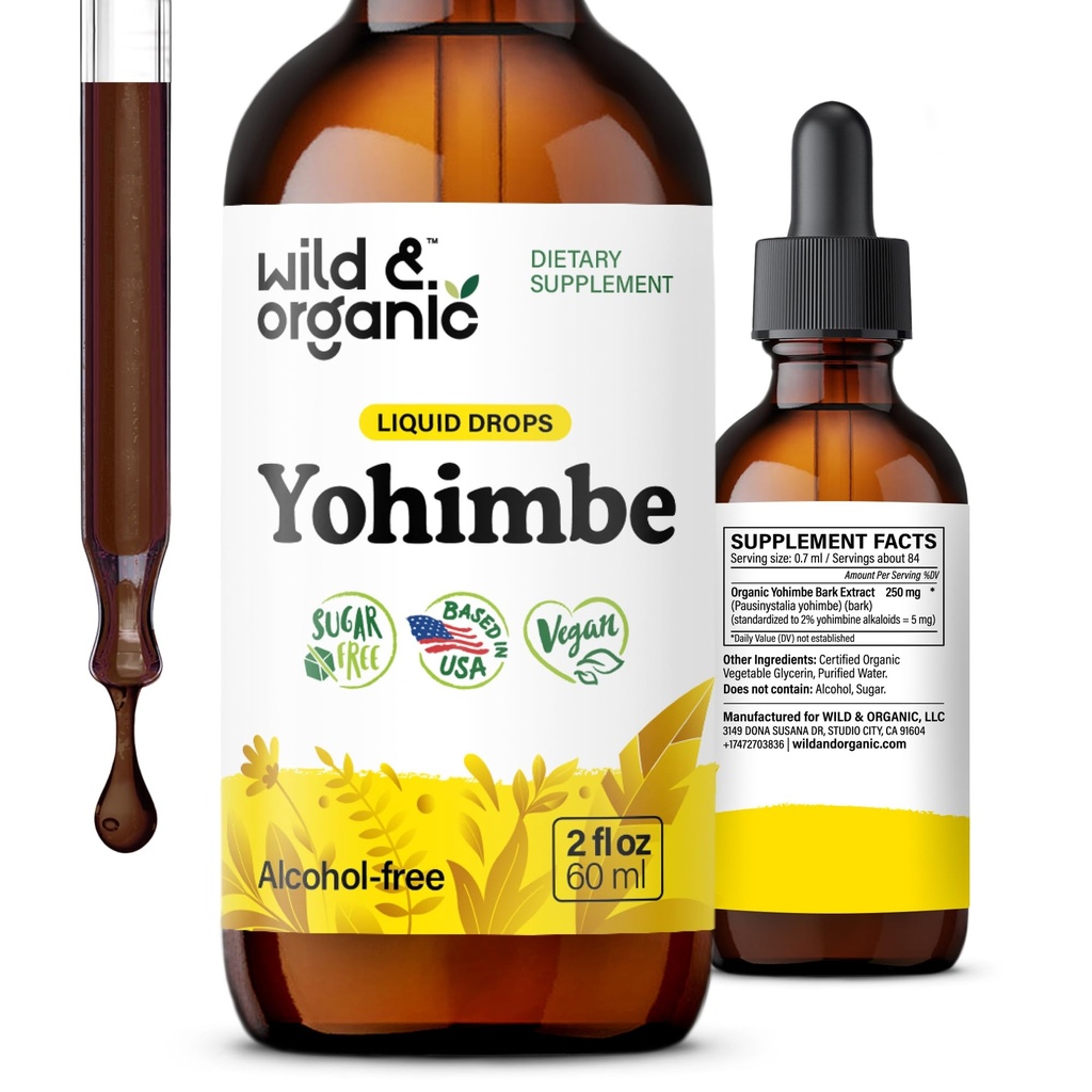 야생 & 유기 Yohimbe 보충제 남성 & 여성 - 5 mg Yohimbine 액체 추출물 드롭 - Pausinystalia Yohimbe Bark Tincture - Vegan, 알코올 - 2 fl oz