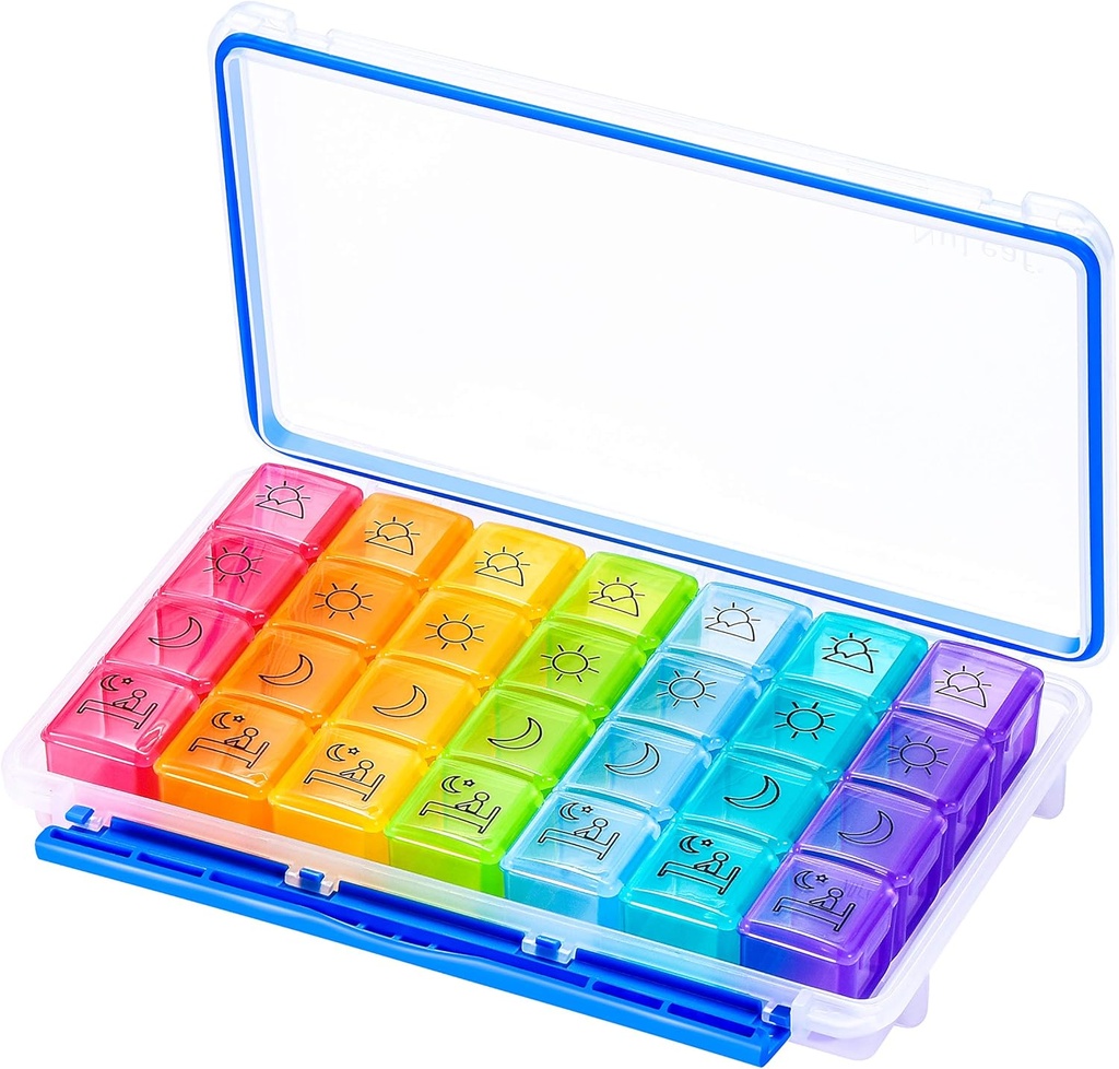 NuLeaf Pill 주최자 4 Times A Day, 대형 Compartments Portable 7 Day 4 Times Day Travel Pill 주최자는 비타민, 보충제 및 의약품을 보유하기 위해 방습 디자인과 함께합니다.