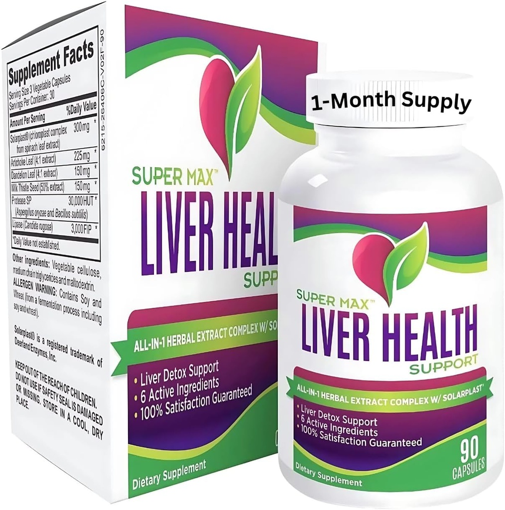 Liver Health Supplements (All-in-1) Blended Complex with 6 Active Ingredients | 매일 Liver Detox & Cleanse Support Supplement | 남성용 자연적인 간호 영양소 | 1개월 공급 | 90 캡슐