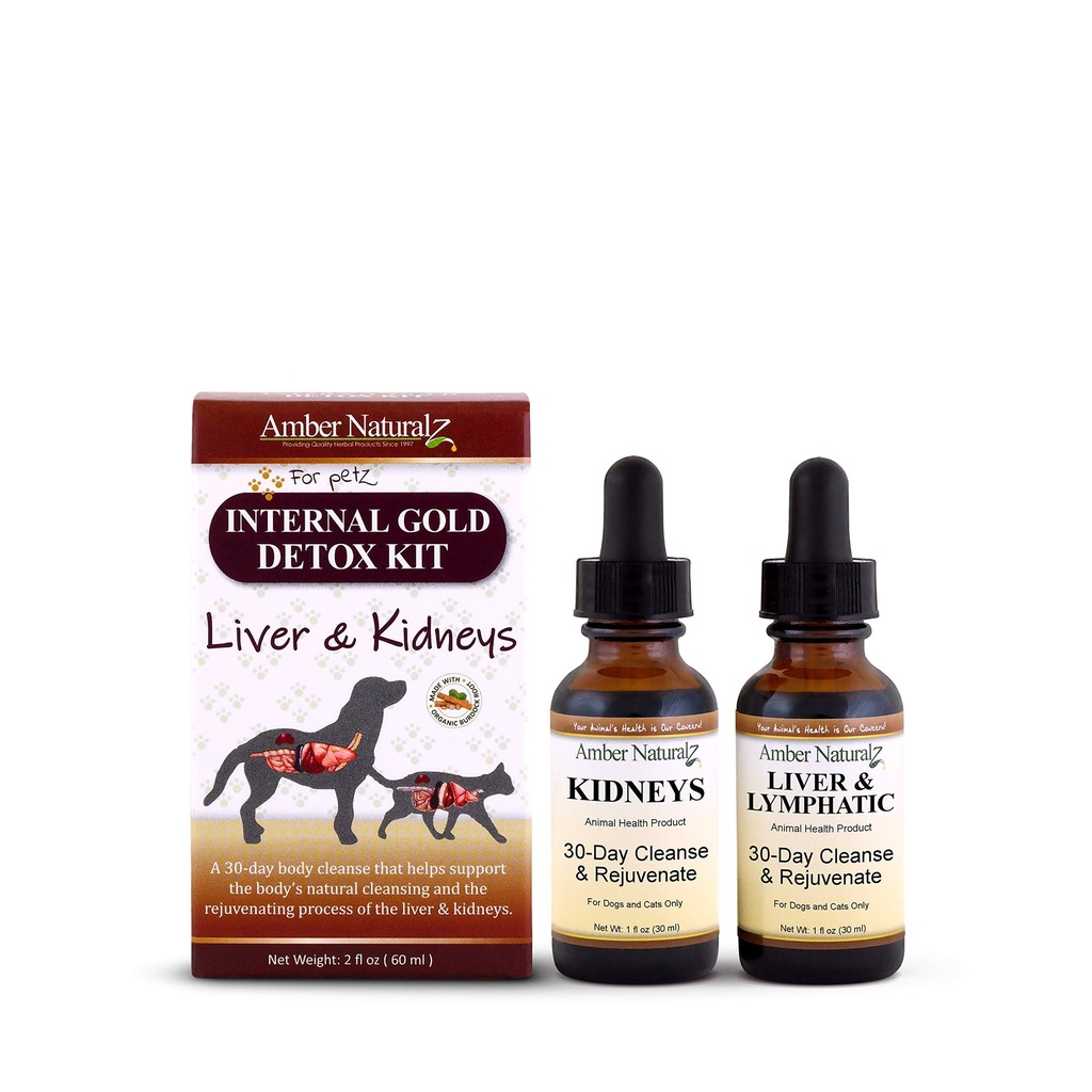 AMBER NATURALZ Internal Gold Detox Kit for Dogs, Cats, Birds, Rabbits 및 Pigguins | Liver 및 Kidney Health에 대한 초본 지원 | Liver 및 Kidney 기능에 대한 자연 보조