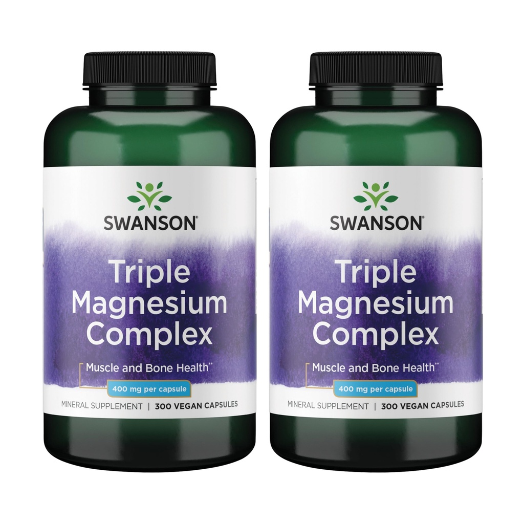 Swanson Triple Magnesium Complex - 미네랄 보충 - 천연 지원 - 시트레이트, 산화물 및 아스파이트를 특징으로 - (300 캡슐, 400mg 각각, 2 팩)