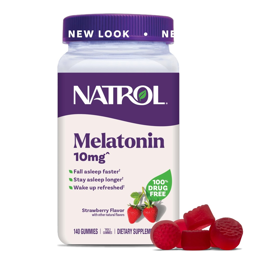 Natrol Melatonin Gummies, 성인, Melatonin 10 mg, 140 Strawberry-Flavored, 70 일까지 수면 지원