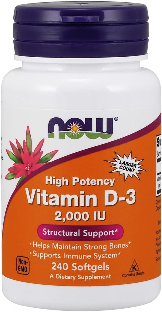 NOW 식품 비타민 D-3, 구조 지원 2000 I.U, 480 Softgels