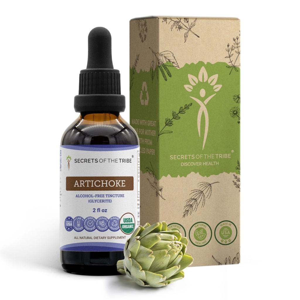 Tribe Artichoke USDA Organic의 비밀 | 알코올 무료 추출물, 고순도 허브 드롭 | 100 % 인증 유기농 아시케 (Cynara scolymus) 잎 2 oz로 만든