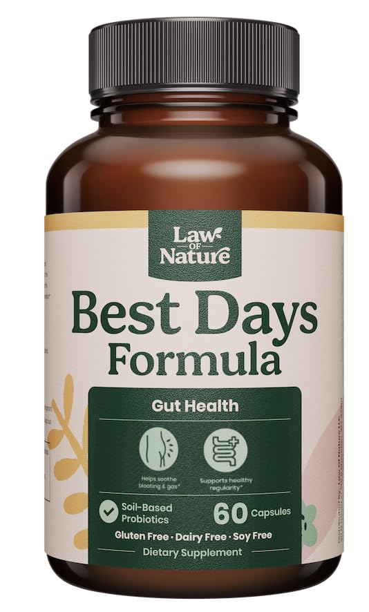 Best Days Formula | 블로팅, 가스 및 불규칙성에 대한 고급 5-in-1 Gut 지원 | Soil-Based Probiotics + Prebiotics, L-Glutamine, 알로에 Vera 및 기타 | 60 캡슐