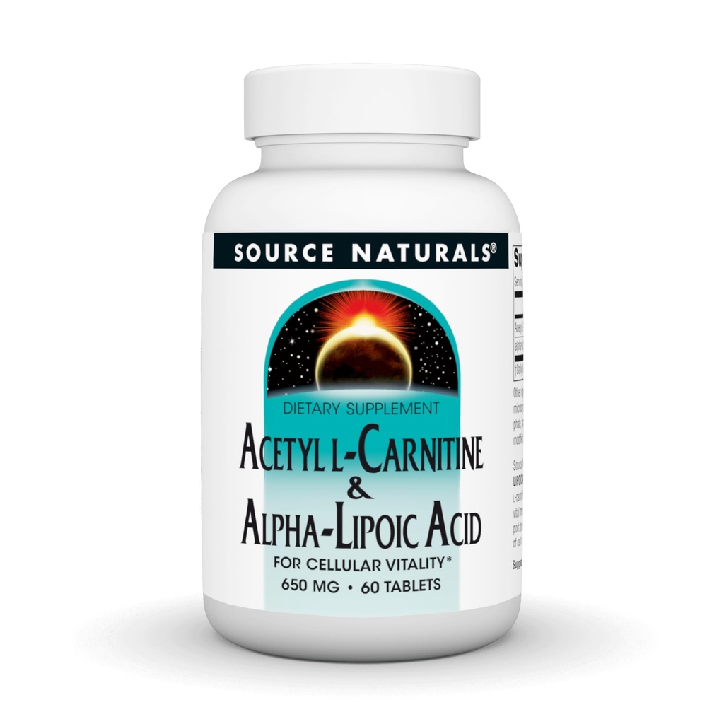 Source Naturals Acetyl L-Carnitine & Alpha-Lipoic Acid, Cellular Vitality*, 650mg - 60 정제