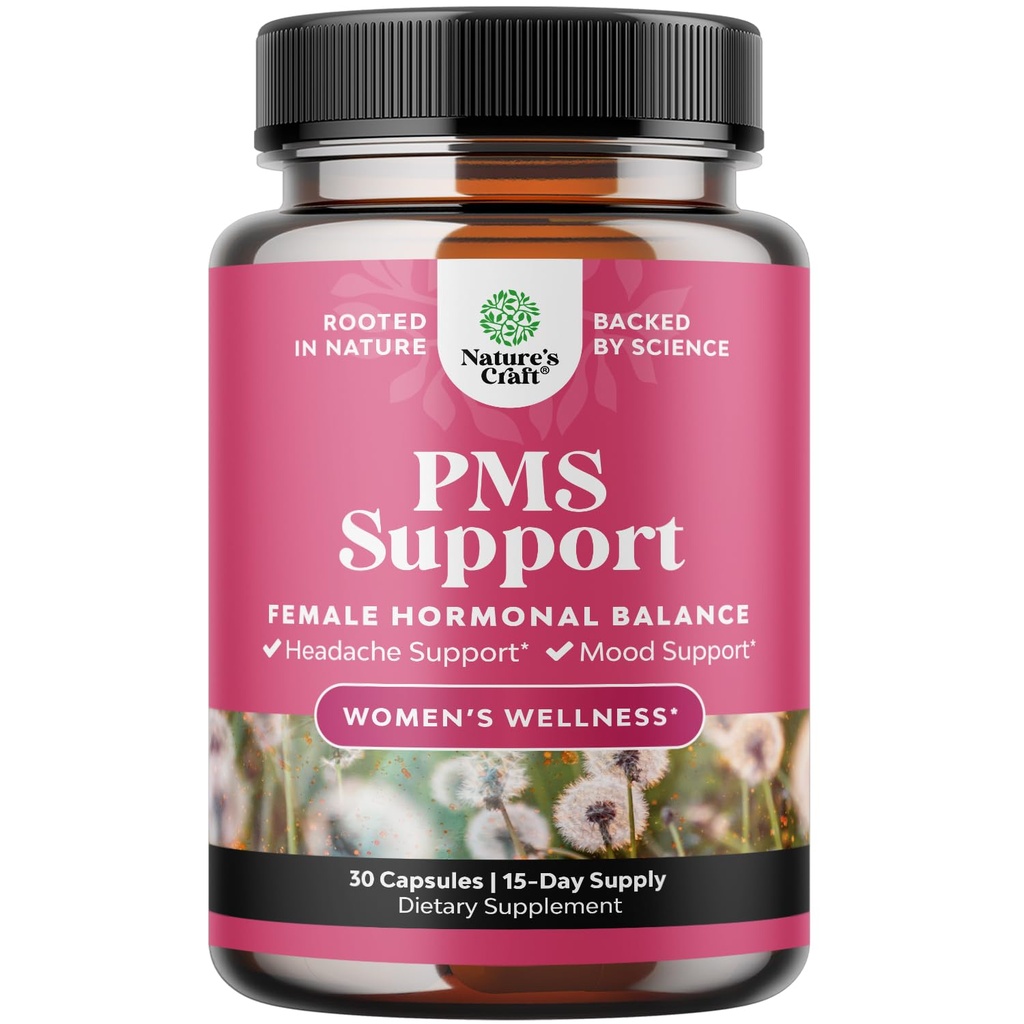 PMS 지원 여성을위한 보충 - 여성 호르몬 균형 & DIM, Chasteberry, Black Cohosh & Ashwagandha와 Menopause Bloating, Mood Swing - 30 Ct