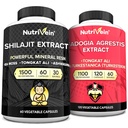 Nutrivein 프리미엄 Shilajit 캡슐과 Fadogia Agrestis 보충 번들 : 여성과 남성을위한 강력한 Shilajit + 성능, 내구시간 및 활력을위한 Tongkat Ali 보충과 Fadogia Agrestis