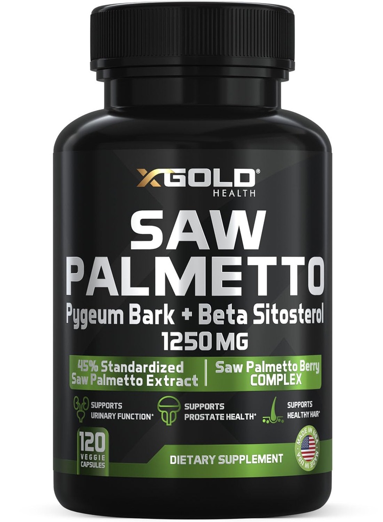 X Gold Health Saw Palmetto Prostate Supplement for Men | Pygeum Bark | Beta Sitosterol Supplement | Potent 3X Formula | Urinary Function Prostate | DHT Blocker Hair growth|미국 4개월 공급