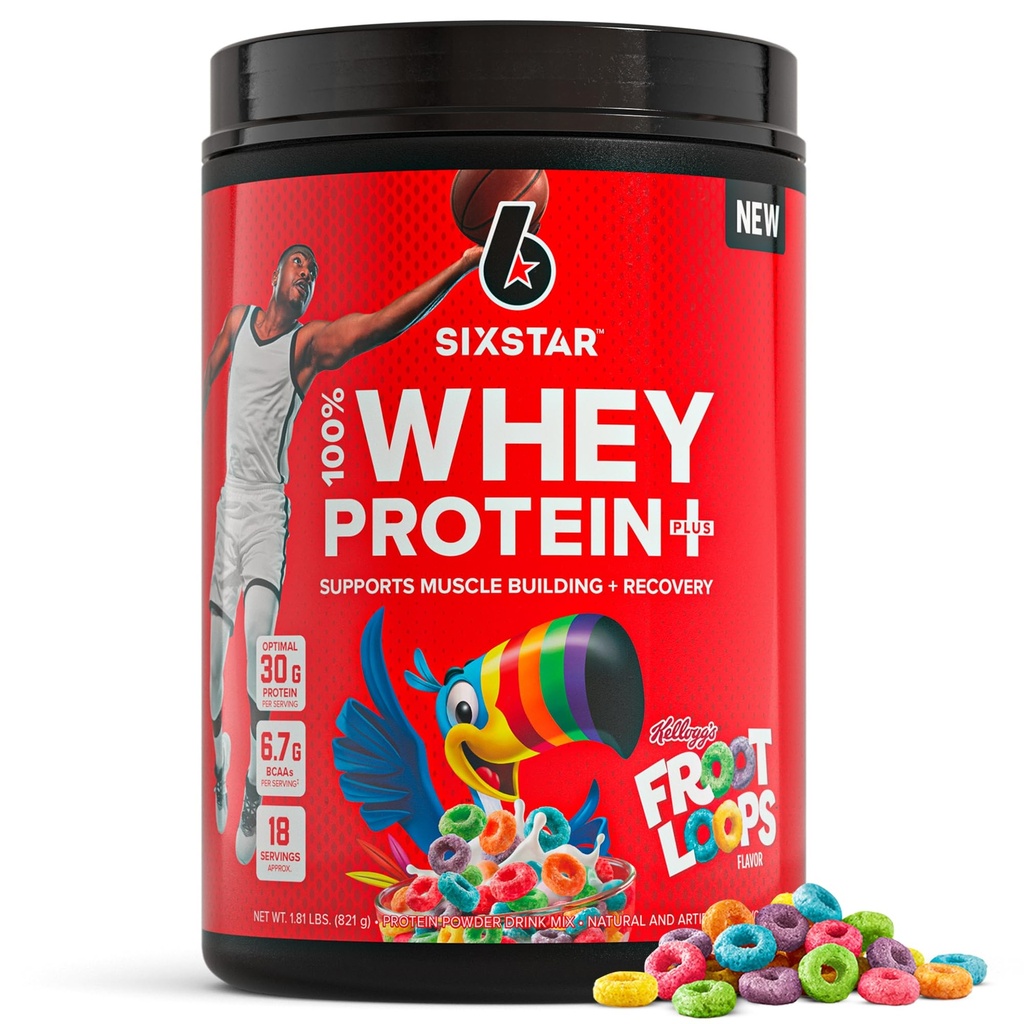 6 스타 Whey Protein Powder Plus - Whey Isolate Powder, BCAA, 30g Protein, Immune Support - 포스트 운동 보충 - Kellogg의 Froot 루프 풍미, 1.8 파운드
