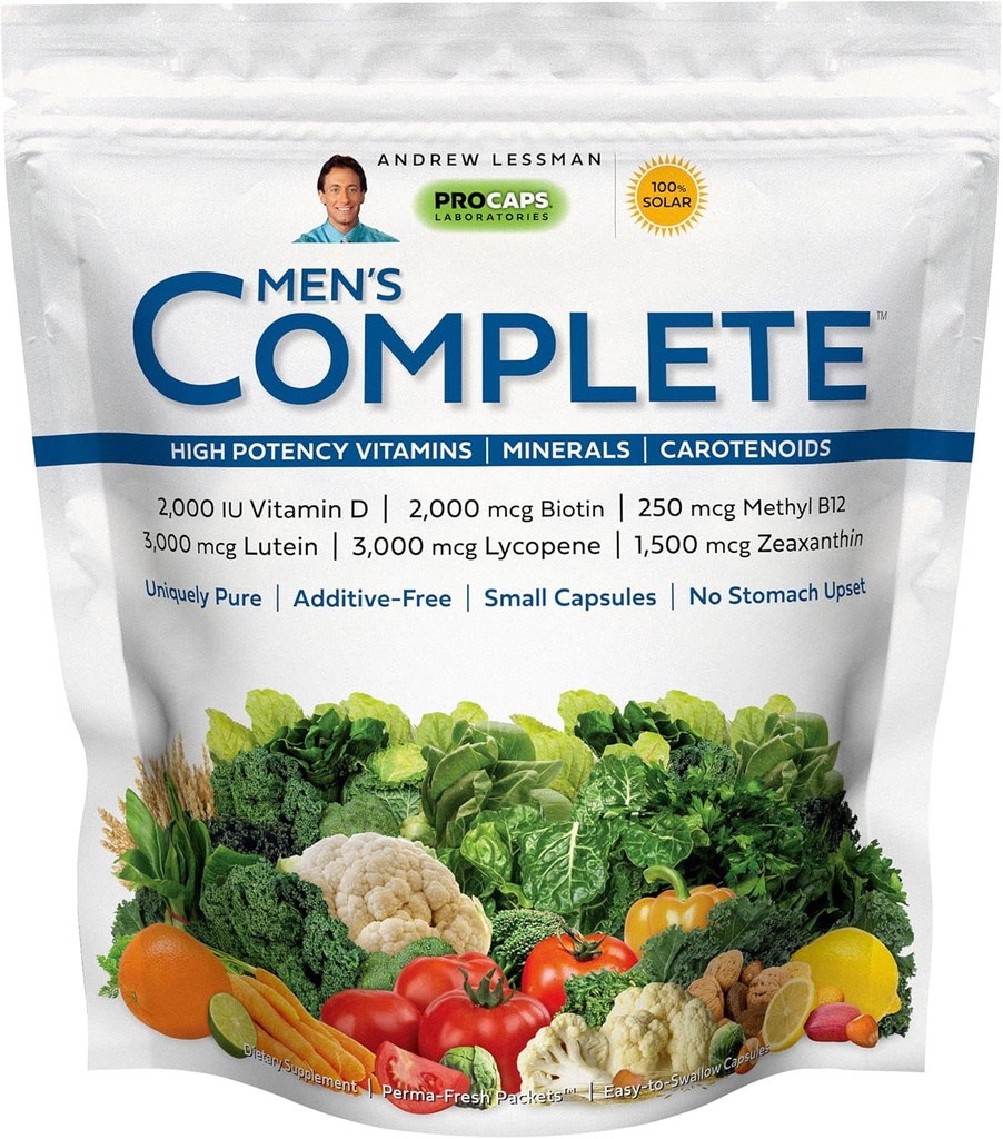 ANDREW LESSMAN Multivitamin-Men's Complete 30 Packets - 30 + Nutrients, Essential Vitamins, Minerals, Carotenoids의 높은 잠재력. 작은 easy-to-Swallow. 벤더 없음, 필러 없음, 첨가물 없음