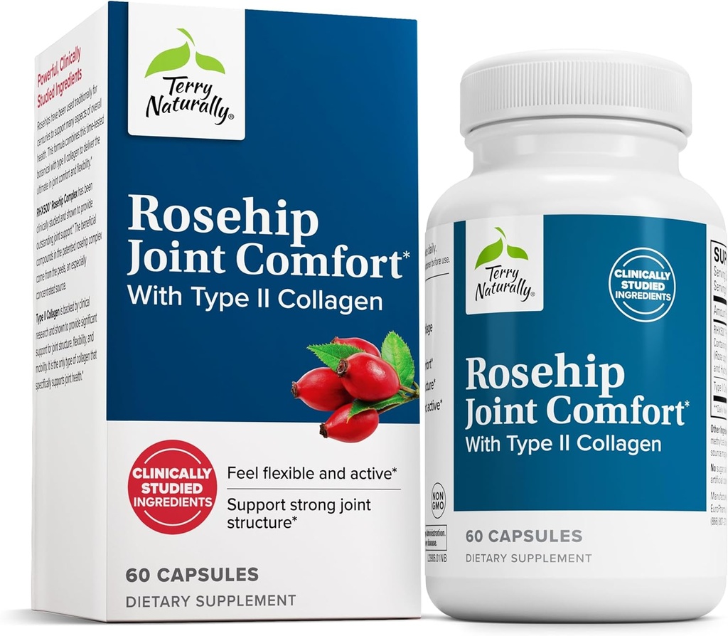 Terry Naturally Rosehip Joint Comfort - 건강한 합동 이동성 & 융통성 지원 보충교재 - 유형 II 교원질을 가진 보충교재 - 합동 구조 & 연골 보충교재 - 60의 캡슐