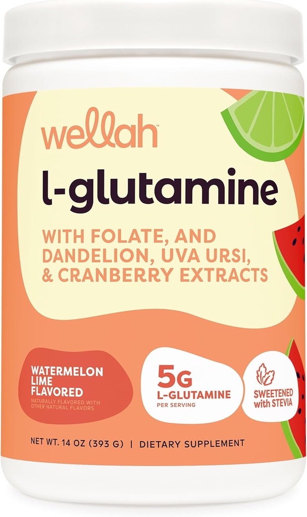 Wellah L 글루타민 분말 Watermelon Lime (50 서빙) - 5g L 글루타민, 스테비아와 함께 감미료