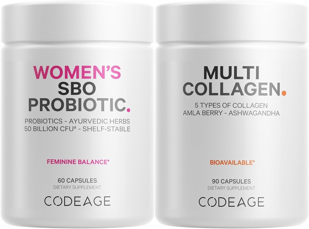 Codeage 다 교원질 단백질 캡슐 & 여자 뭉치를 위한 프로바이오틱스 | 다 교원질 알약, 교원질 유형 I, II, II, V & X, 90 조사 | Prebiotics & Probiotics for Women - Soy & Dairy Free, 60 조사