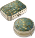 Pill Case Pill Box with Mirror Retro Small Pill Case for Purse or Pocket Bronze Pill Box 또는 Vitamins, Fish Oil, Supplements, Pill Containe 여행 선물(2PCS)