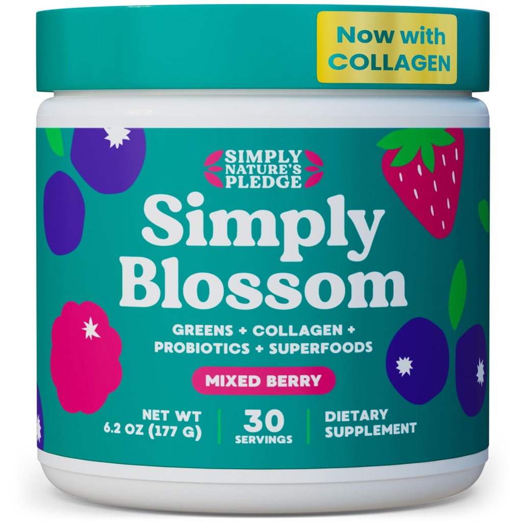 간단히 Blossom Nutrition - 매일 Greens & Superfood Powder + Collagen + Probiotics for Women 's Digestive Health & Bloating Relief. 건강에 도움이 - 30 일 공급