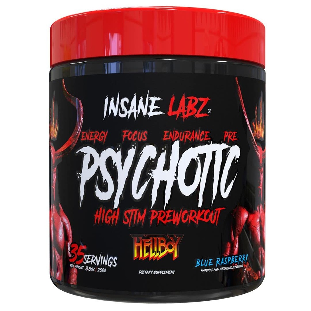 Insane Labz Hellboy Edition, 높은 자극제 전 운동 분말 및 베타 Alanine, L Citrulline 및 카페인, Boosts Focus, Energy, Endurance, Nitric Oxide Levels, 35 Srvgs, Blue Rasp와 부스터 없음