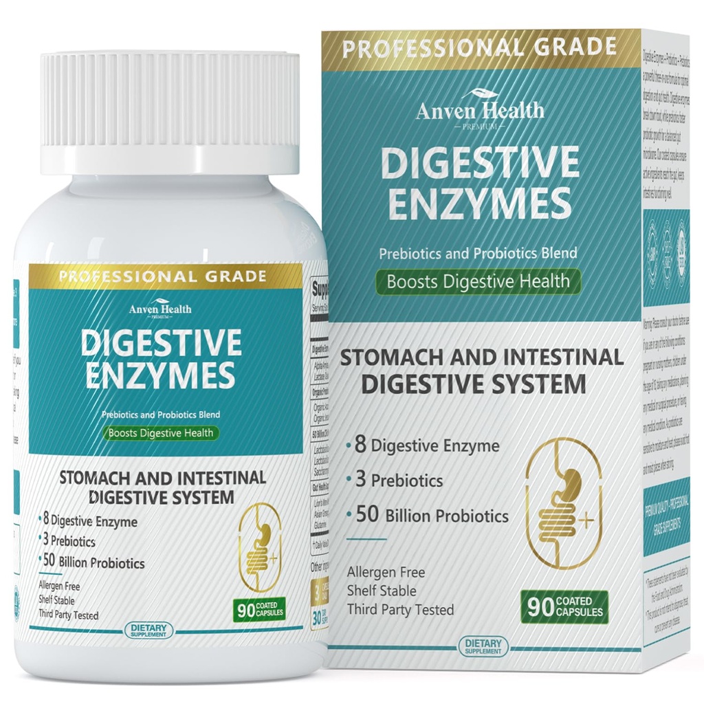 800mg Probiotics & Organic Prebiotics, 8 Key Enzymes, Protease, Amylase & Lipase for Bloating, Gas Relief, Non-GMO | 90 캡슐