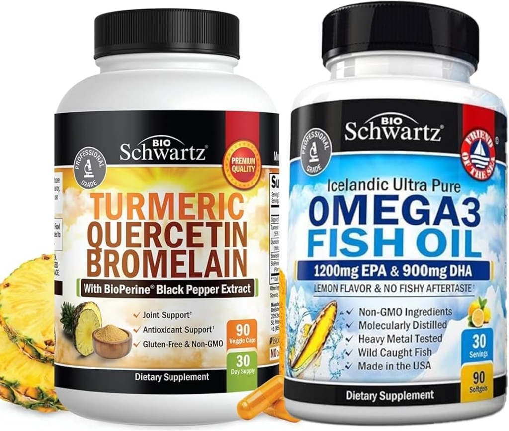 Bromelain 보충교재 (1 달 공급)를 가진 Turmeric Quercetin 세겹 힘 Omega 3 물고기 기름 Softgels (1 달 공급)
