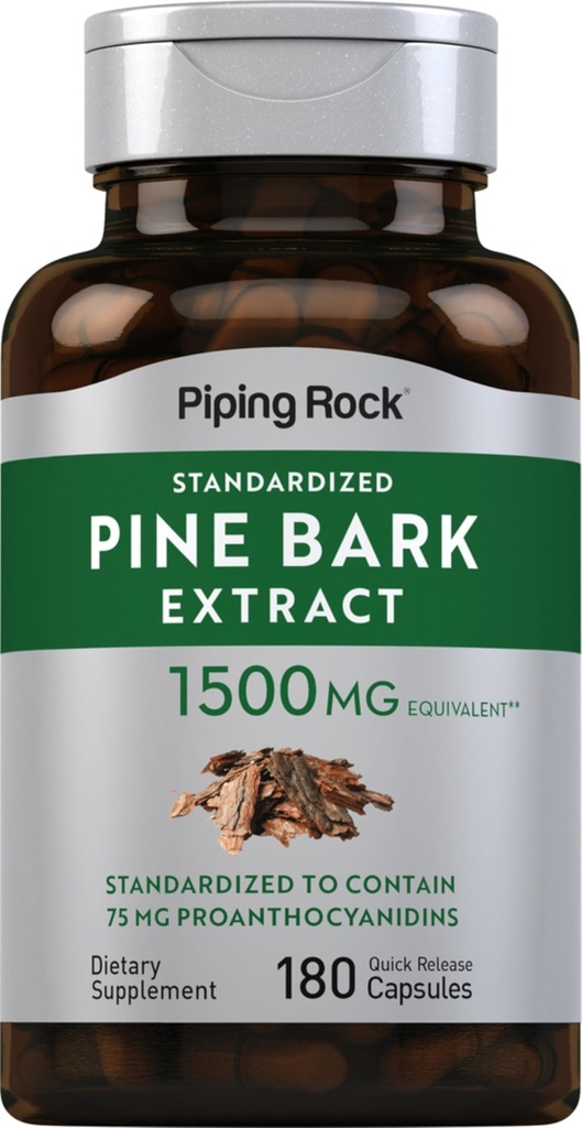배관 바위 소나무 껍질 추출물 캡슐 | 1500mg | 180 Count | Non-GMO, 글루텐 프리 보충교재
