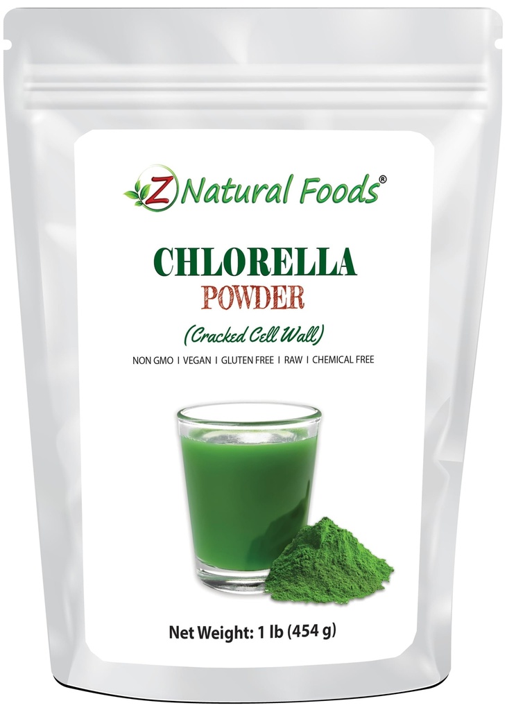 Z 자연적인 음식 Chlorella 분말, 금된 세포 벽 식물 단백질, 매끄러운, 음료, 조리법, 익지않는, 비 GMO, 글루텐 자유로운, Vegan, 1 lb를 위해 완벽한 파란 녹색 조류 Superfood 분말