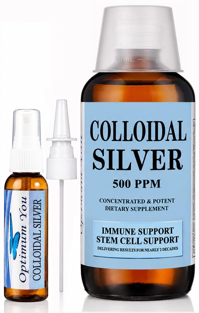 콜로이드 실버 리퀴드 | 500ppm, 추가 강도 (32 oz) 스프레이 병 포함 | 면역 지원 보충교재 | 줄기 세포 지원 | 부상 치료 및 뛰어난 치유