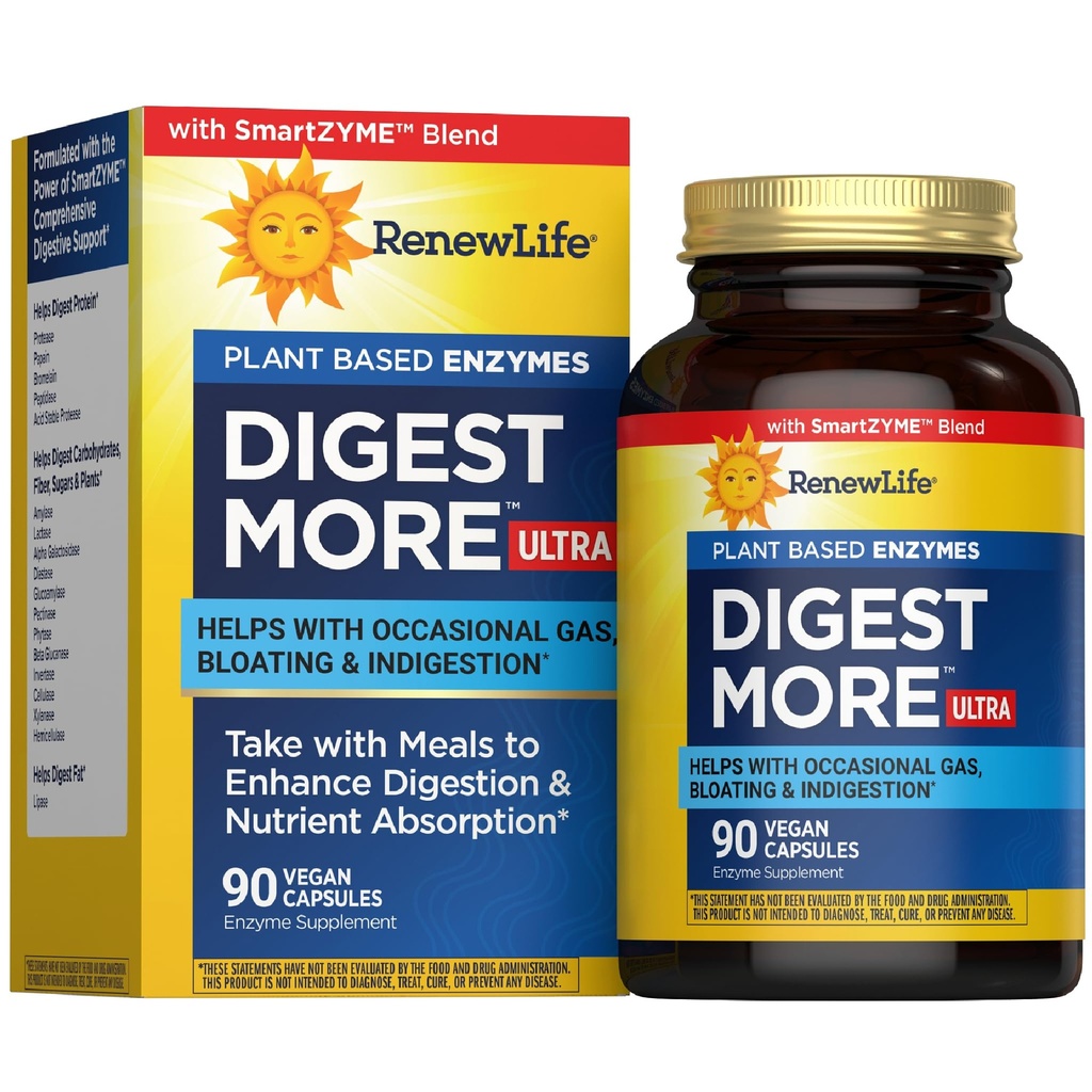 새로운 생활 성인 DigestMore 울트라 효소 - Ultra-Strength Plant-Based Digestive Enzyme Formula for Men & Women - 90 채식 캡슐