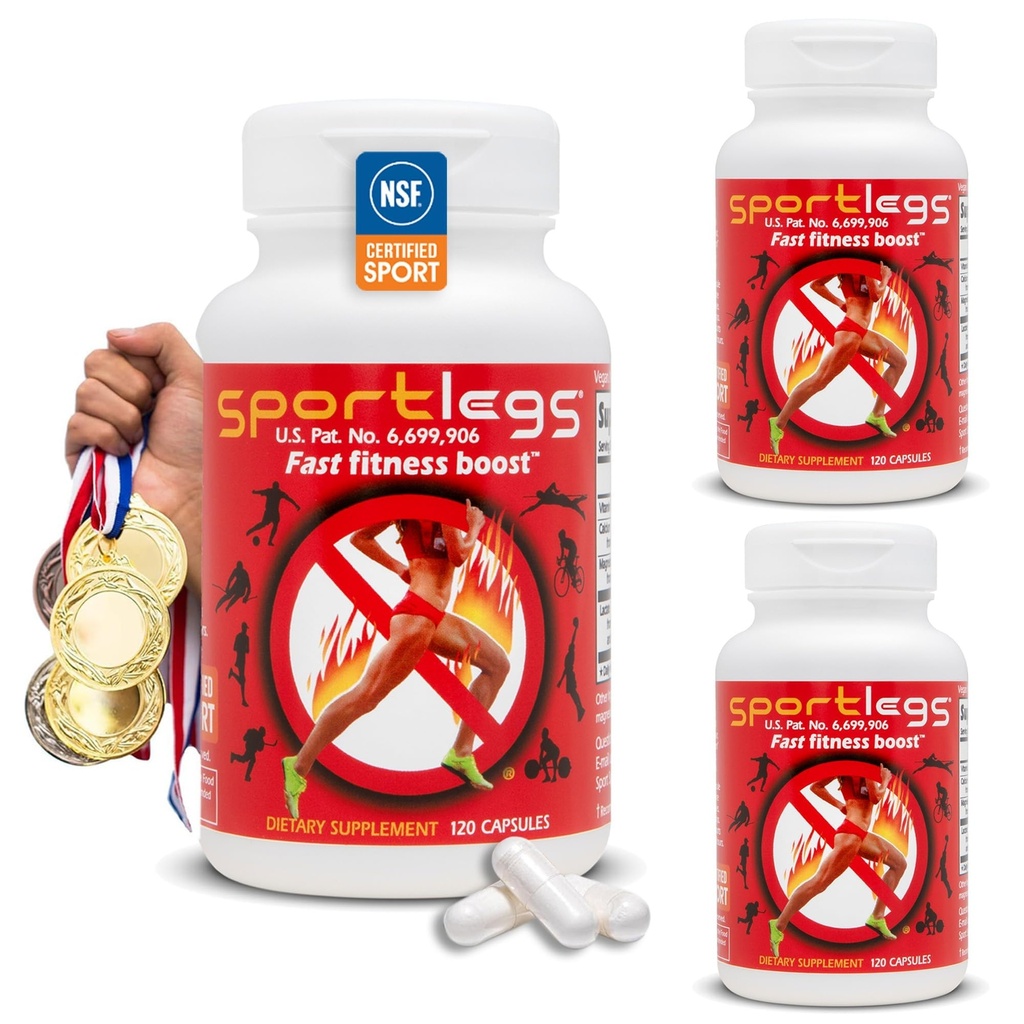SPORTLEGS Fast Fitness Boost Pre Workout for Men and Women, Lactic Acid Supplement, Sports Endurance Fuel, Runner를위한 Endurance 보충제 - 스포츠, 120 캡슐 병, 3 팩에 대한 NSF 인증