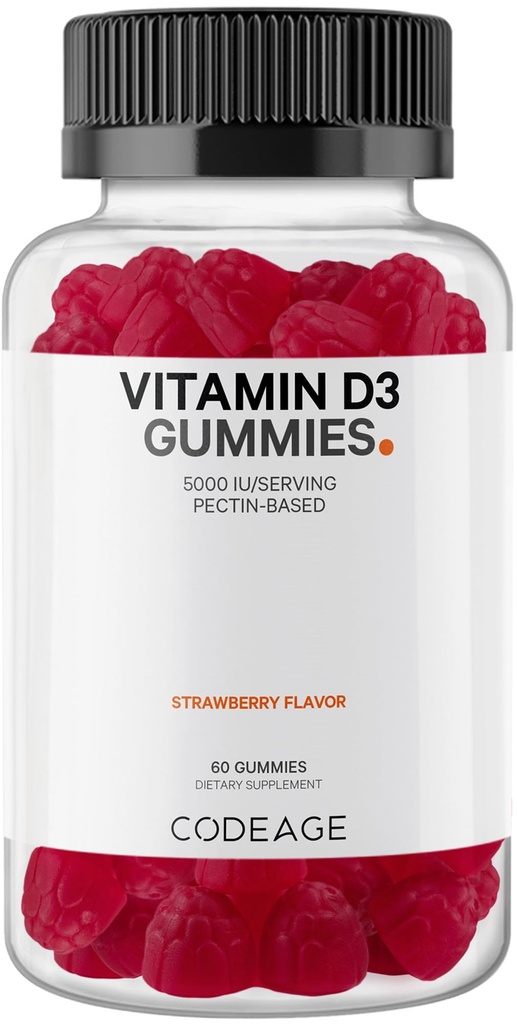 코질 비타민 D3 거미 비타민, 비타민 D3 5000 IU Gummies Cholecalciferol 125 mcg - 2-Month 공급 - 연약한 Pectin 기초를 두어, 동물성 젤라틴 자유로운 비타민 거미, 딸기, 글루텐 자유로운 - 60 Gummies