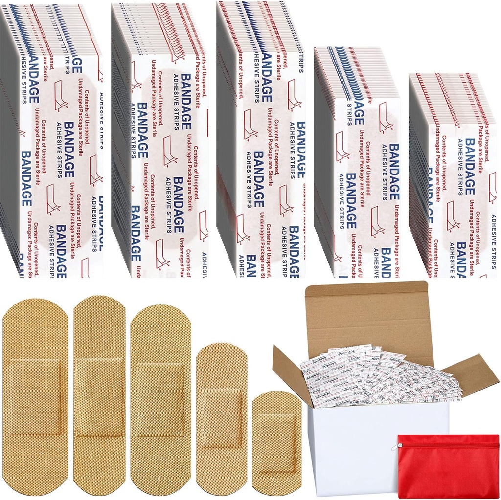 Lounsweer 2000 PC 직물 접착성 붕대 다양성 팩 대량 분류된 크기 가족을 위한 가동 가능한 Breathable 헝겊 조각 직물 붕대 첫째로 원조 피부 포장 손가락 부상, 자연적인