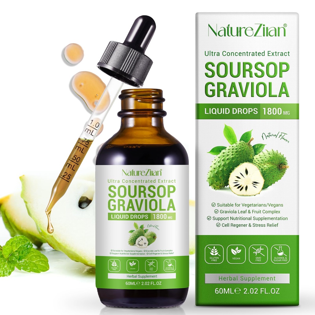 Soursop Graviola 액체 드롭 - Soursop Bitters 액체 - Soursop Leaves Extract - 자연 산화 방지제 - 세포 지원 및 재생 - 면역 부스트 - 휴식 - 간과 수면 (1)