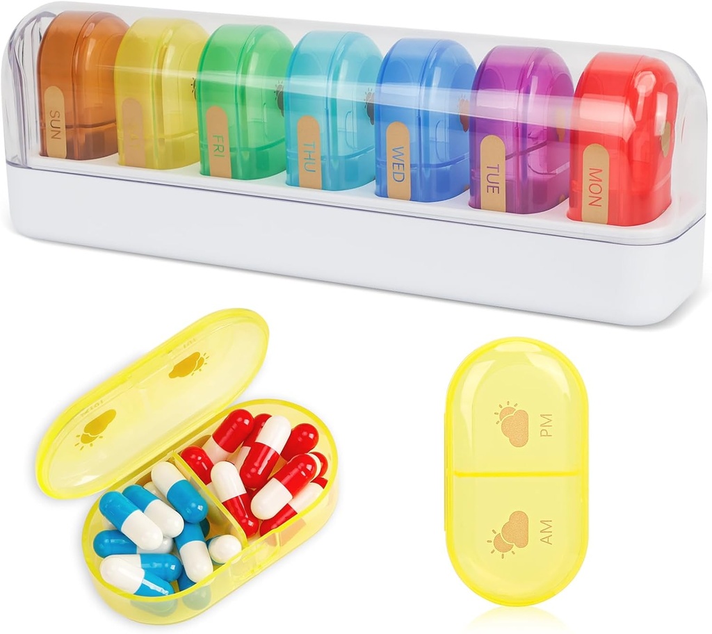 FYY Travel Pill 주최자, 14 Compartments 매일 Pill 주최자 휴대용 Pill Case Detachable Daily Pill Box for Purse Pocket to Hold Vitamin, Cod Liver Oil, Supplements 및 Medication-White