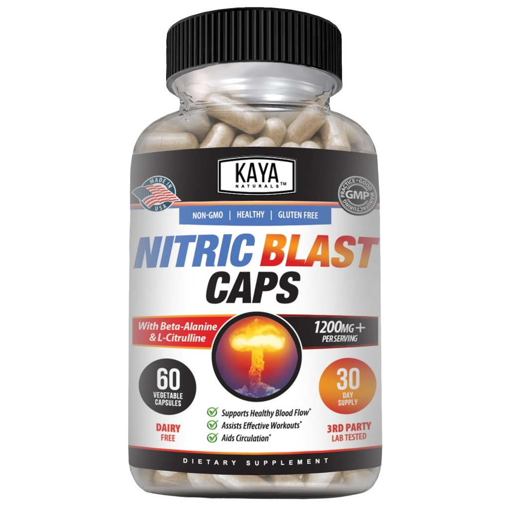 Kaya Naturals - Nitric Blast Potent All-Natural Herbal Supplement for Max Health Benefits | Pre-Workout | 증가 에너지 | 향상된 야간 공연 (60 개)