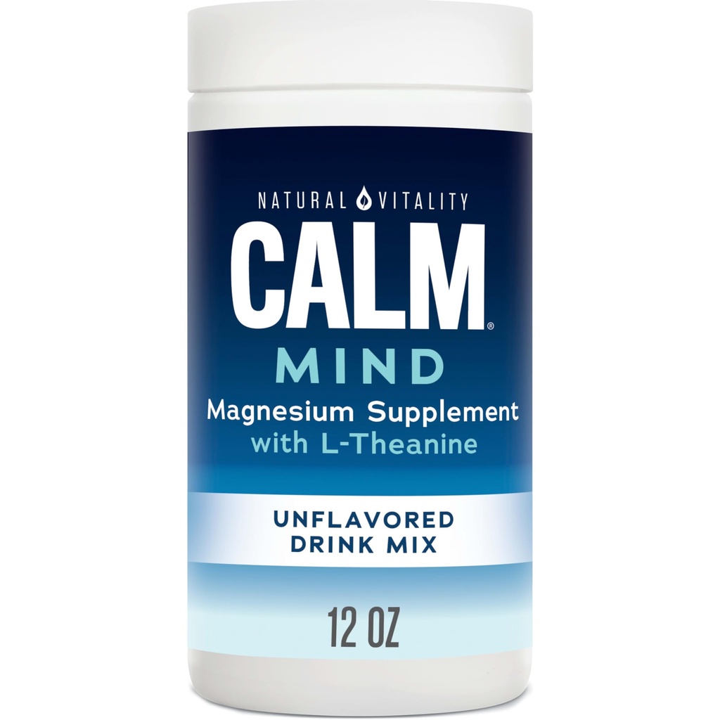 Natural Vitality Calm Mind, Magnesium Citrate + L-Theanine Powder, 스트레스 완화를위한 보충, 글루텐 무료 및 채식주의, Unflavored, 12 oz.
