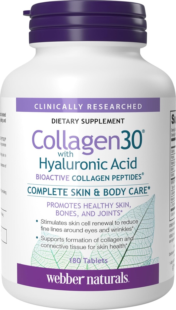 Hyaluronic 산, Bioactive 교원질 펩티드, 180의 정제를 가진 Webber Naturals Collagen30는, 눈 주름과 정밀한 얼굴 선, 비 GMO를 감소시킵니다